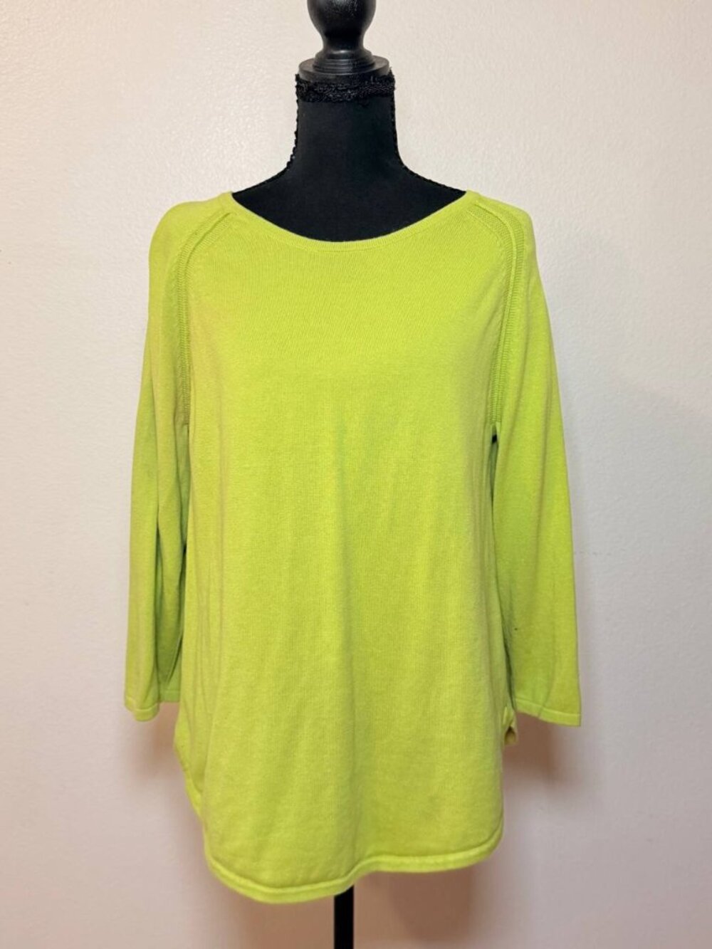 Jeanne Pierre Lime Green Cotton Sweater Boat Neck Top L